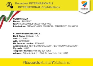 Donazioni internazionali terremoto Ecuador